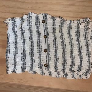 Black and white striped strapless crop top.